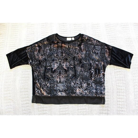CHICOS Animal Print Velvet Burnout Women's Top Size 3/L Pull over Dark Goth - Picture 5 of 7